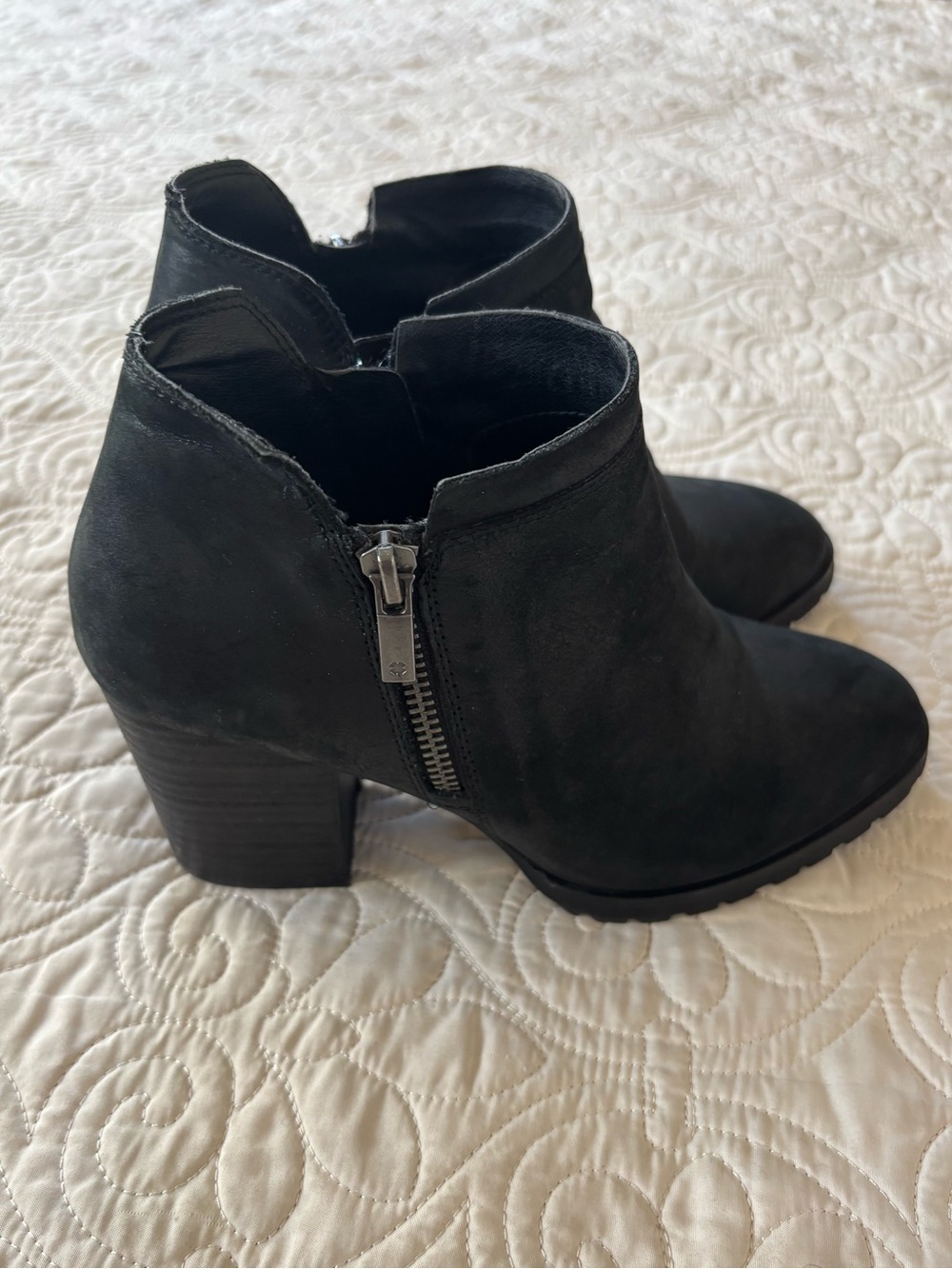 Lucky Brand Black Suede Ankle Booties with Side Zip